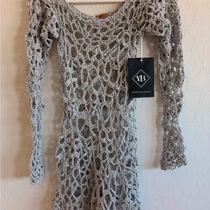 Crochet Open-Knit Swim Coverup - Light Gray